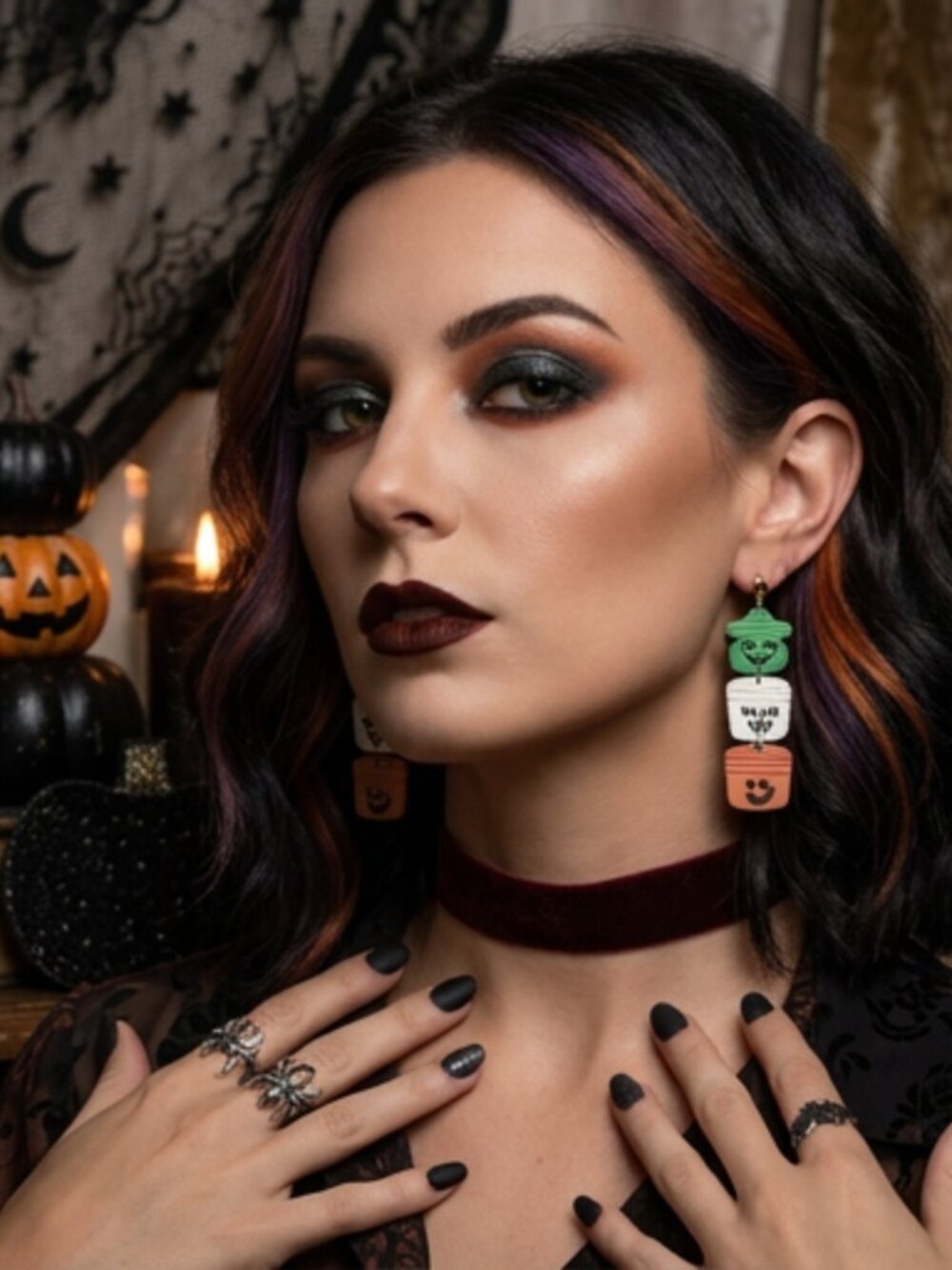 NWT Handmade Halloween Boo Bucket Tiered Statement Earrings